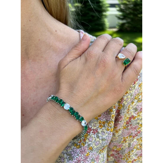Rivka Friedman Emerald Crystal + Cubic Zirconia Open Band Ring Rings Multicolor 4 Rivka Friedman Emerald Crystal + Cubic Zirconia Open Band Ring Rings Multicolor - Image 4