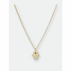 Rivka Friedman Rubelite Cubic Zirconia Hamsa Pendant Necklaces Gold