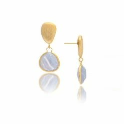 Rivka Friedman Blue Onyx Drop Plus Satin Pebble Earrings Gold