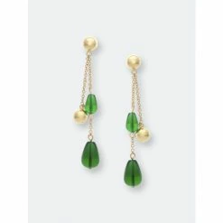 Rivka Friedman Emerald + Polished Bead Chain Dangle Earrings Green