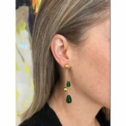 Rivka Friedman Emerald + Polished Bead Chain Dangle Earrings Green -Rivka Friedman Shop unnamed file 109