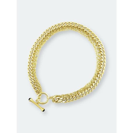 Rivka Friedman Multi Chain Link Necklace With Onyx Toggle Necklaces Gold 1 Rivka Friedman Multi Chain Link Necklace With Onyx Toggle Necklaces Gold