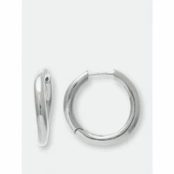 Rivka Friedman White Rhodium Clad Huggie Hoop Earrings