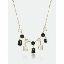 Rivka Friedman Onyx + Mother Of Pearl Statement Necklace - Closeout Necklaces Gold