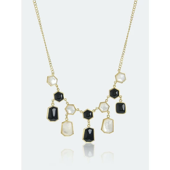 Rivka Friedman Onyx + Mother Of Pearl Statement Necklace - Closeout Necklaces Gold 1 Rivka Friedman Onyx + Mother Of Pearl Statement Necklace - Closeout Necklaces Gold