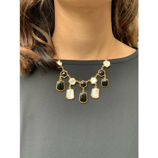 Rivka Friedman Onyx + Mother Of Pearl Statement Necklace - Closeout Necklaces Gold 2 Rivka Friedman Onyx + Mother Of Pearl Statement Necklace - Closeout Necklaces Gold - Image 2