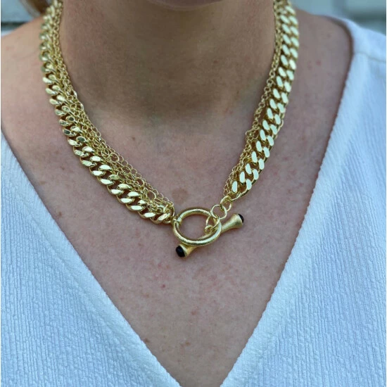 Rivka Friedman Multi Chain Link Necklace With Onyx Toggle Necklaces Gold 2 Rivka Friedman Multi Chain Link Necklace With Onyx Toggle Necklaces Gold - Image 2