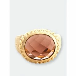 Rivka Friedman Raspberry Oval Twisted Bezel Ring Rings Gold / Raspberry