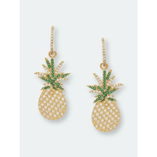 Rivka Friedman Convertible Pineapple Emerald + Cz Dangle Earrings Gold 1 Rivka Friedman Convertible Pineapple Emerald + Cz Dangle Earrings Gold