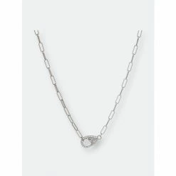 Rivka Friedman White Rhodium Pave Cubic Zirconia Lobster Clasp Necklace On Paper Clip Chain Necklaces Silver