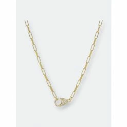 Rivka Friedman Pave Cubic Zirconia Lobster Clasp Necklace On Paper Clip Chain Necklaces Gold