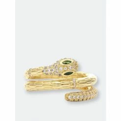 Rivka Friedman Textured Emerald + CZ Wrap Snake Ring Rings Gold