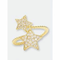 Rivka Friedman Cubic Zirconia Encrusted Star Wrap Ring Rings Gold