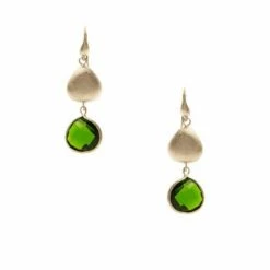 Rivka Friedman Peridot & Satin Pebble Dangle Earrings Gold