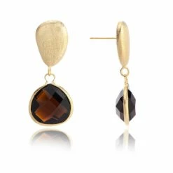 Rivka Friedman Smokey Drop & Satin Pebble Earrings Gold