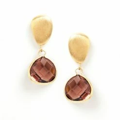 Rivka Friedman Raspberry Drop & Satin Pebble Earrings Gold