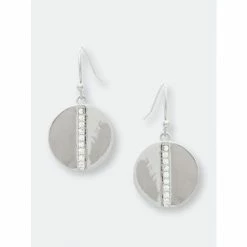 Rivka Friedman Rhodium Polished Cubic Zirconia Petite Disc Hook Earrings White Rhodium