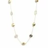 Rivka Friedman Rose Quartz & New Jade & Grey Chalcedony & Satin Pebble 33" Station Necklace Necklaces Gold