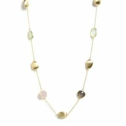 Rivka Friedman Rose Quartz & New Jade & Grey Chalcedony & Satin Pebble 33" Station Necklace Necklaces Gold