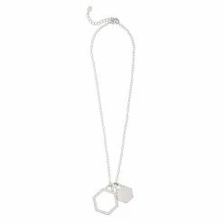 Rivka Friedman Rhodium Double Cubic Zirconia Hexagon Charm Necklace Necklaces Silver