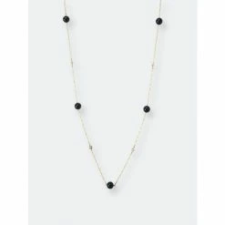Rivka Friedman Onyx + Cubic Zirconia Station Necklace Necklaces Gold
