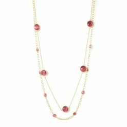 Rivka Friedman Raspberry Cat's Eye Station Double Layered Necklace - Closeout Necklaces