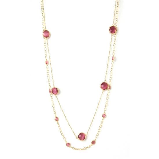 Rivka Friedman Raspberry Cat's Eye Station Double Layered Necklace - Closeout Necklaces 1 Rivka Friedman Raspberry Cat's Eye Station Double Layered Necklace - Closeout Necklaces