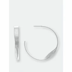 Rivka Friedman Rhodium Twisted Satin Hoop - 2" Earrings Silver