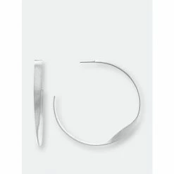 Rivka Friedman Rhodium Twisted Satin Hoop - 3" Earrings Silver