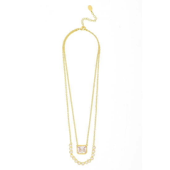 Rivka Friedman Double Layer Cubic Zirconia Pendant Necklace Necklaces Gold 1 Rivka Friedman Double Layer Cubic Zirconia Pendant Necklace Necklaces Gold