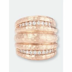 Rivka Friedman Rose Gold Simulated Diamond Wide Hammered Band Ring Rings