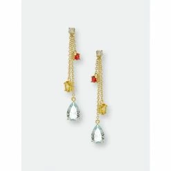 Rivka Friedman Ruby, Citrine + Sky Blue Triple Dangle Earrings Gold
