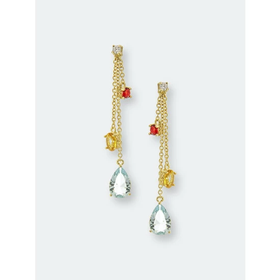 Rivka Friedman Ruby, Citrine + Sky Blue Triple Dangle Earrings Gold 1 Rivka Friedman Ruby, Citrine + Sky Blue Triple Dangle Earrings Gold