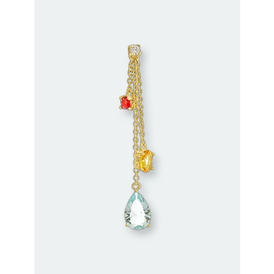 Rivka Friedman Ruby, Citrine + Sky Blue Triple Dangle Earrings Gold 2 Rivka Friedman Ruby, Citrine + Sky Blue Triple Dangle Earrings Gold - Image 2