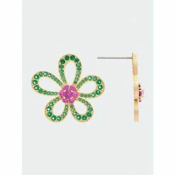 Rivka Friedman Emerald And Blush Crystal Floral Earrings Gold