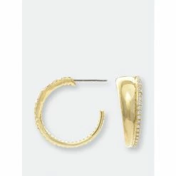 Rivka Friedman Polished Cubic Zirconia 1" Hoop Earrings Gold