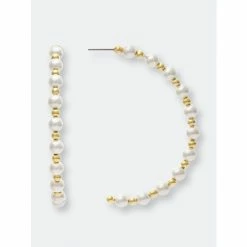 Rivka Friedman Pearl Demi Hoop Earrings Gold