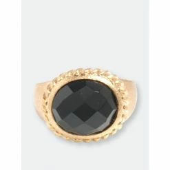 Rivka Friedman Onyx Oval East West Twisted Bezel Ring Rings Gold / Onyx