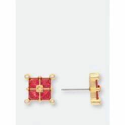 Rivka Friedman Ruby Crystal Square Cluster Stud Earrings Gold/red