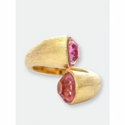 Rivka Friedman Blush Crystal Bypass Ring Rings Gold