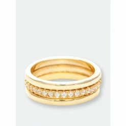 Rivka Friedman Cubic Zirconia Triple Ring Stack Rings Gold