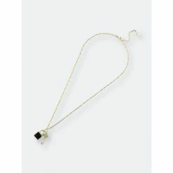 Rivka Friedman Black Onyx Lock + CZ Key Chain Necklace Necklaces