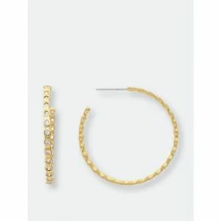Rivka Friedman Bezel Hoop Earrings 1.5" Gold