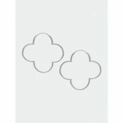 Rivka Friedman Rhodium Polished Clover Hoop Earrings White Rhodium