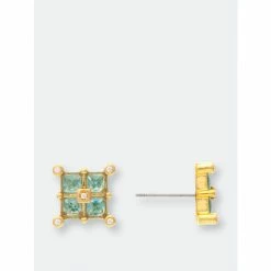 Rivka Friedman London Blue Crystal Square Cluster Stud Earrings Blue Crystal/gold