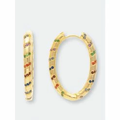 Rivka Friedman Multi Crystal Oval Hoop Earrings