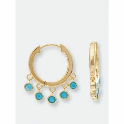 Rivka Friedman Turquoise Crystal Dangle Hoop Earrings