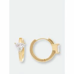 Rivka Friedman Triangle Cubic Zirconia Prong Set Huggie Hoop Earrings Gold