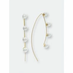 Rivka Friedman Long Wire Pearl Earrings Gold