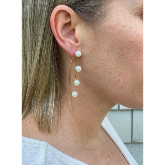 Rivka Friedman Long Wire Pearl Earrings Gold 3 Rivka Friedman Long Wire Pearl Earrings Gold - Image 3